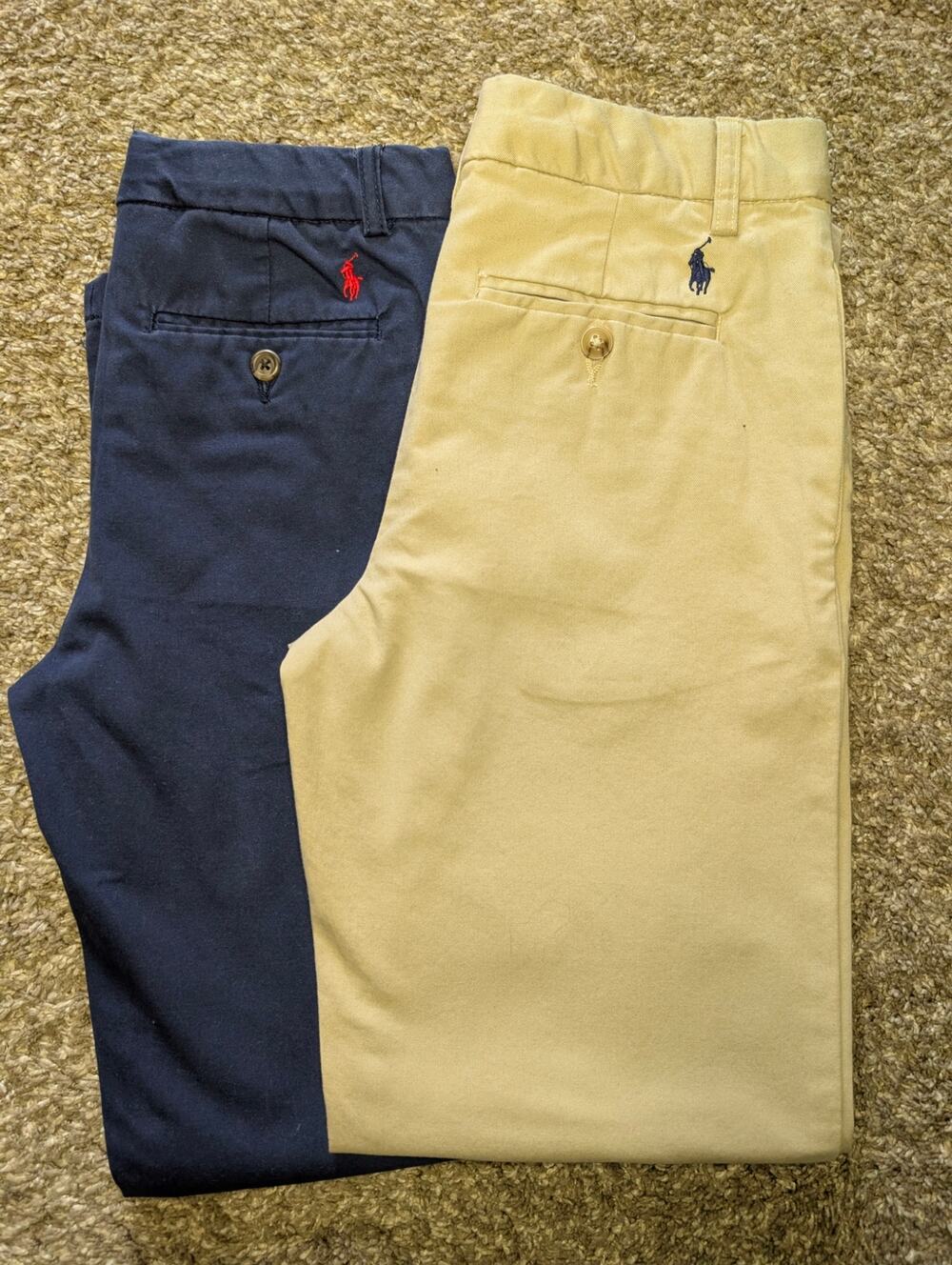 POLO Ralph Lauren Boys Bottoms, 2ct Navy & Khaki Flat Front Chino Pants, Sz 12